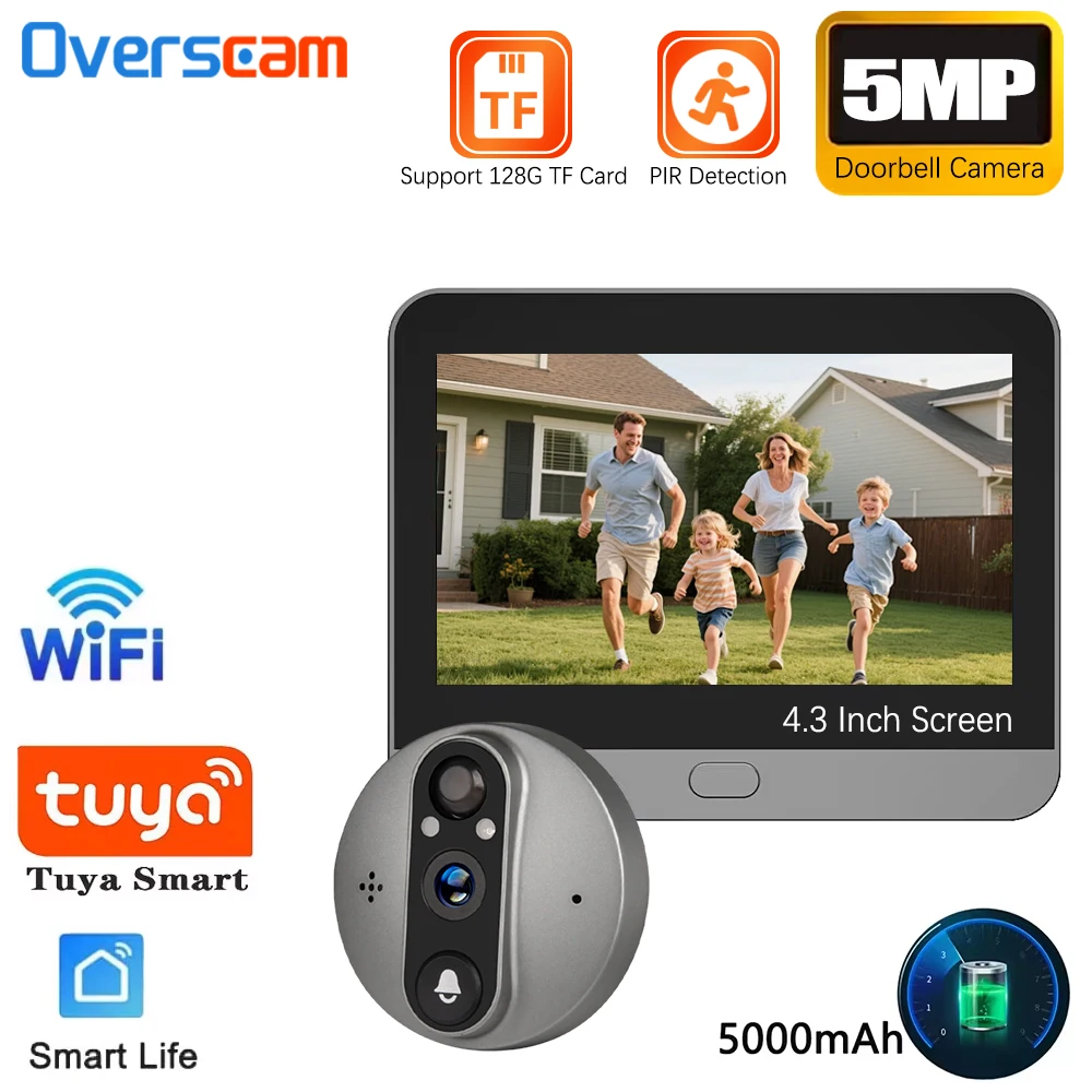 5MP Tuya Smart Life WiFi Doorbell Camera Wireless Waterproof Video Doorbell HD IR Night Vision Door Bell Family Apartment Camera