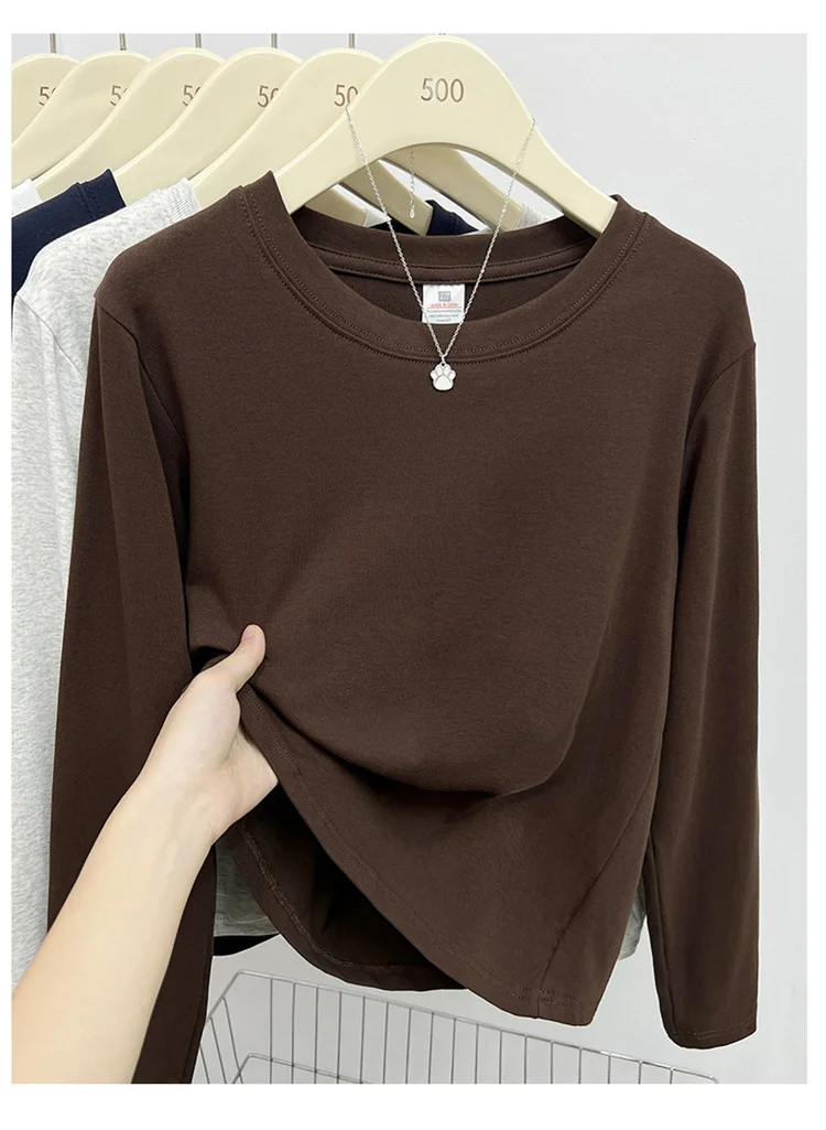 Neues Langarm-Vielseitigkeits-T-Shirt für Damen, Frühling Herbst 2026, O-Ausschnitt, Einfarbig, Basis-Layer-Oberteil, Damenkleidung, Y2k T-Shirt – Detail 27