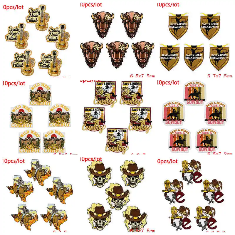 10Pcs/Lot Western Cowboy Wilderness Embroidery Patch Iron On Patches For Clothing Thermoadhesive Patches DIY Jacket Jeans Decor