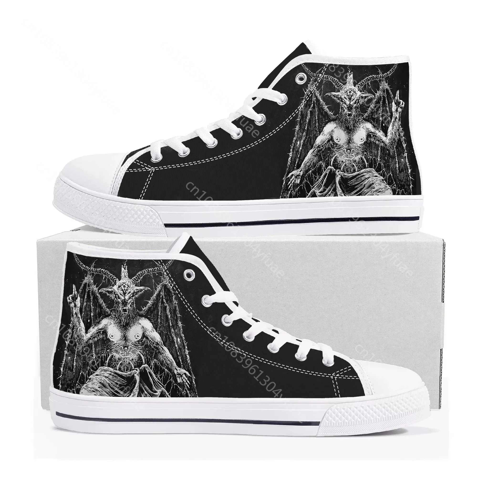 Pentagram Baphomet Satan Satanic Goth Gothic Goat High Top Sneakers Mens Womens Teenager Canvas Sneaker Casual Custom Made Shoes