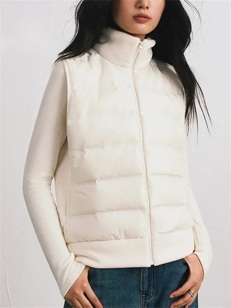 Simple Duck Down Vest Autumn Winter Korean Zipper Lightweight Fashion Versatile Women Polar Fleece Sleeveless Coat