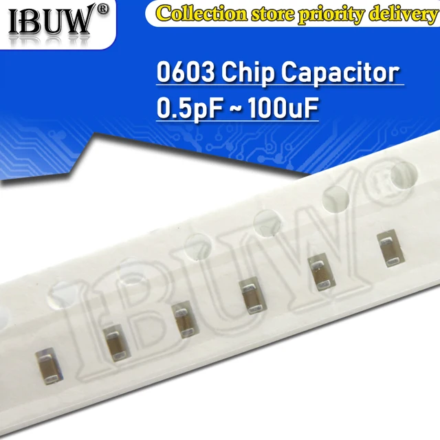 100PCS 0603 SMD Chip Wielowarstwowy kondensator ceramiczny 0.5pF - 22uF 10pF 22pF 100pF 1nF 10nF 15nF 100nF 0.1uF 1uF 2.2uF 4.7uF 10uF