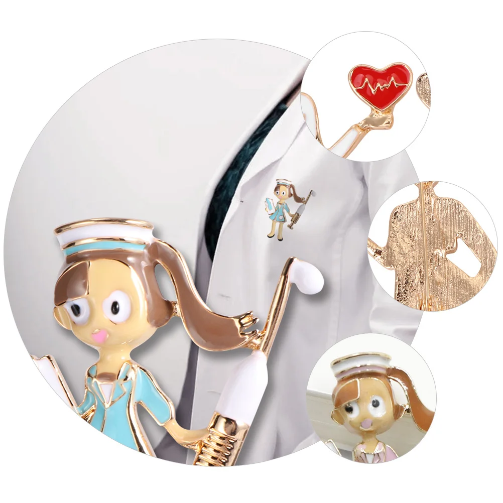 

5Pcs Alloy Brooch Set Creative Heart Shaped Nurse Doctor Lapel Pins Decorative Medical Badge for Graduation Formal Casual Use