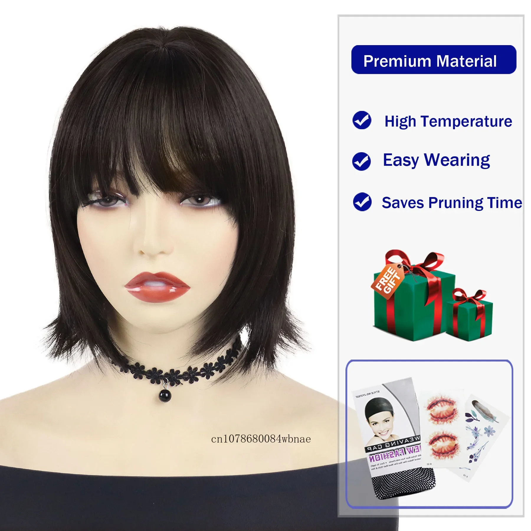 Pelucas de disfraz sintéticas de color marrón oscuro para mujeres y niñas, peluca corta recta Bob con tapa, pelo bonito de aspecto Natural, fiesta de Cosplay de Halloween