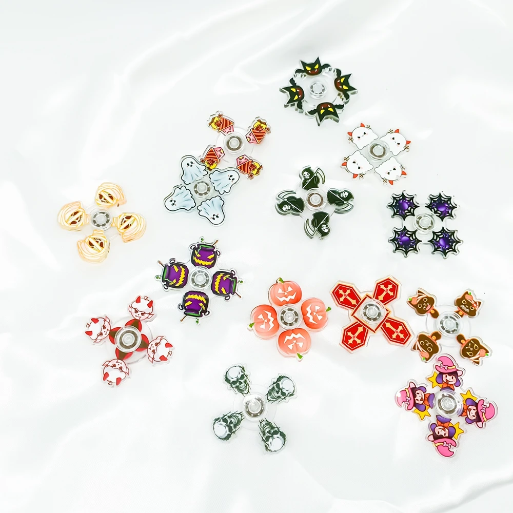 16 pçs novo halloween fidget spinner festa favores dos desenhos animados fantasma abóbora aranha web girando topo ansiedade tdah alívio figets brinquedo