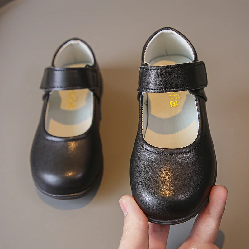 Girls Leather Shoes for Party Wedding Soft Black Kids UK Uniform School Shoes Simple Non-slip Children Performance Shoes 2024