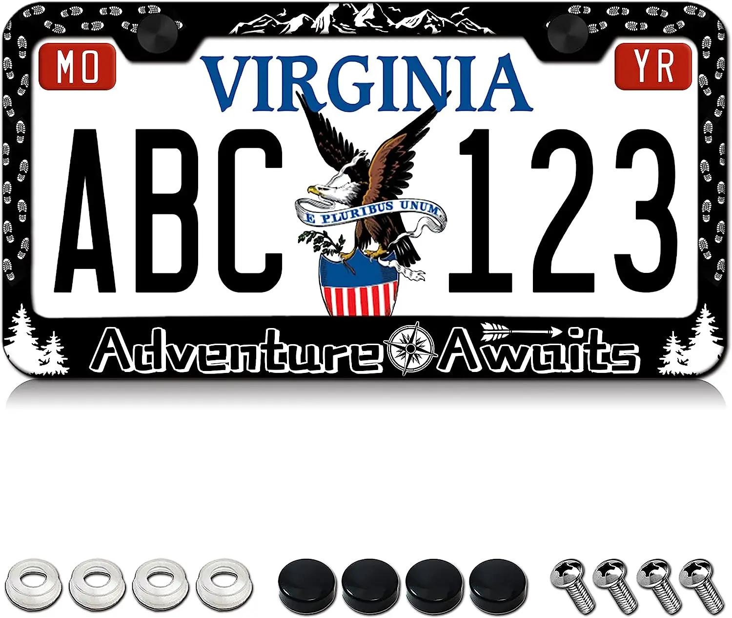 Adventure Awaits License Plate Frames Holder for Cars Women Men 2 Holes Stainless Car Plate Frame 1 PC License Plate Cover