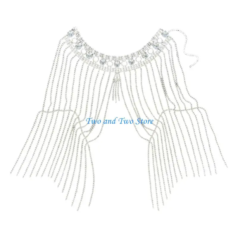 

HX6F Luxury Wedding Accessory Multilayer Crystal Fringe Body Chain Rhinestones Shoulder Chain Jewelry For Special Occasions