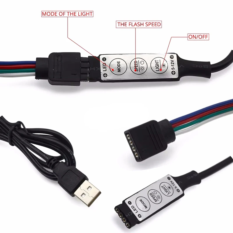 1M Mini three-button seven-color controller USB light strip RGB TV backlight LED strip controller A5