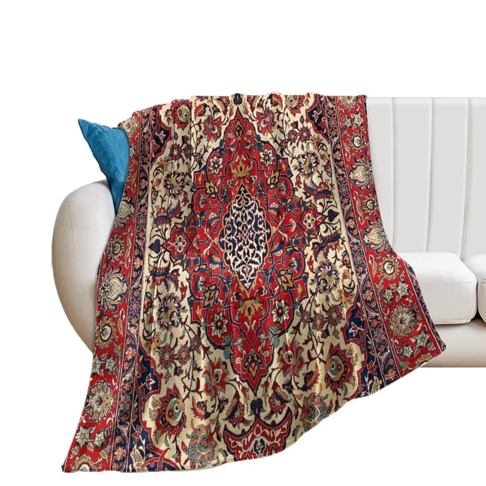 Esfahan Central Persian Rug Print Throw Blanket Loose Travel Cute Weighted Blankets