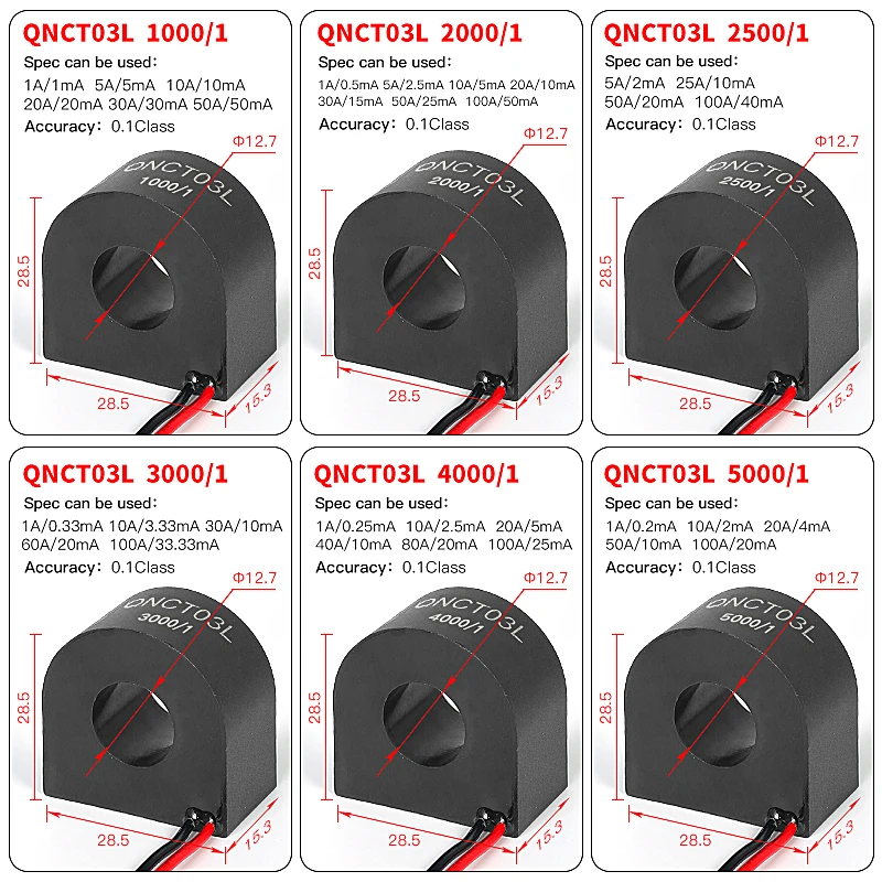 

QNCT03 Current Transformer Miniature Precision 50A 25mA 100A 50mA 100A20mA 100A/33.3mA 1:2000 1:4000 Current Transducer Sensor