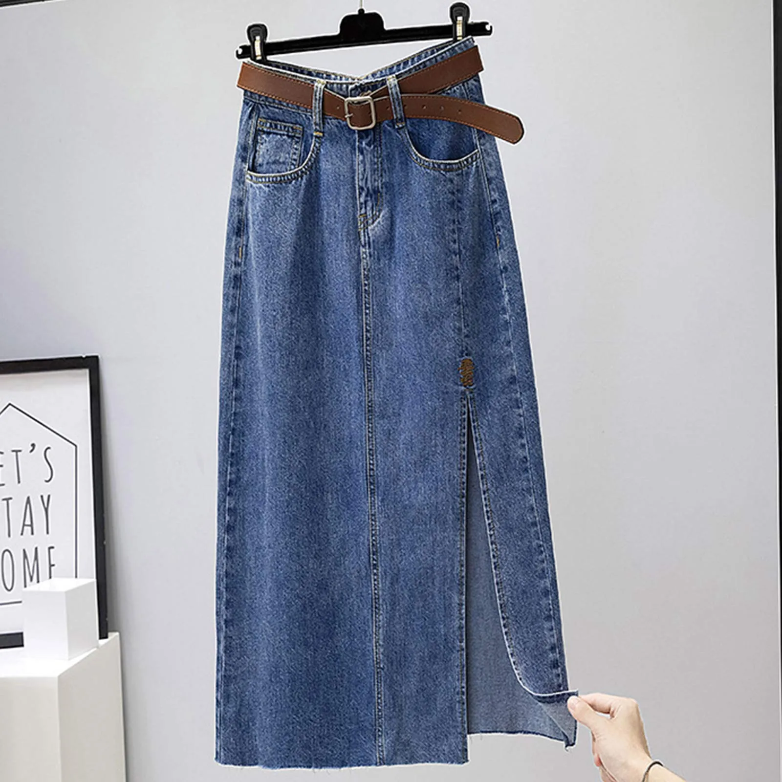 

2023 New Women's Temperament High Waist Skinny Jean Skirt Fashion Versatile Hem High Split Package Hip Straight Denim Skirt