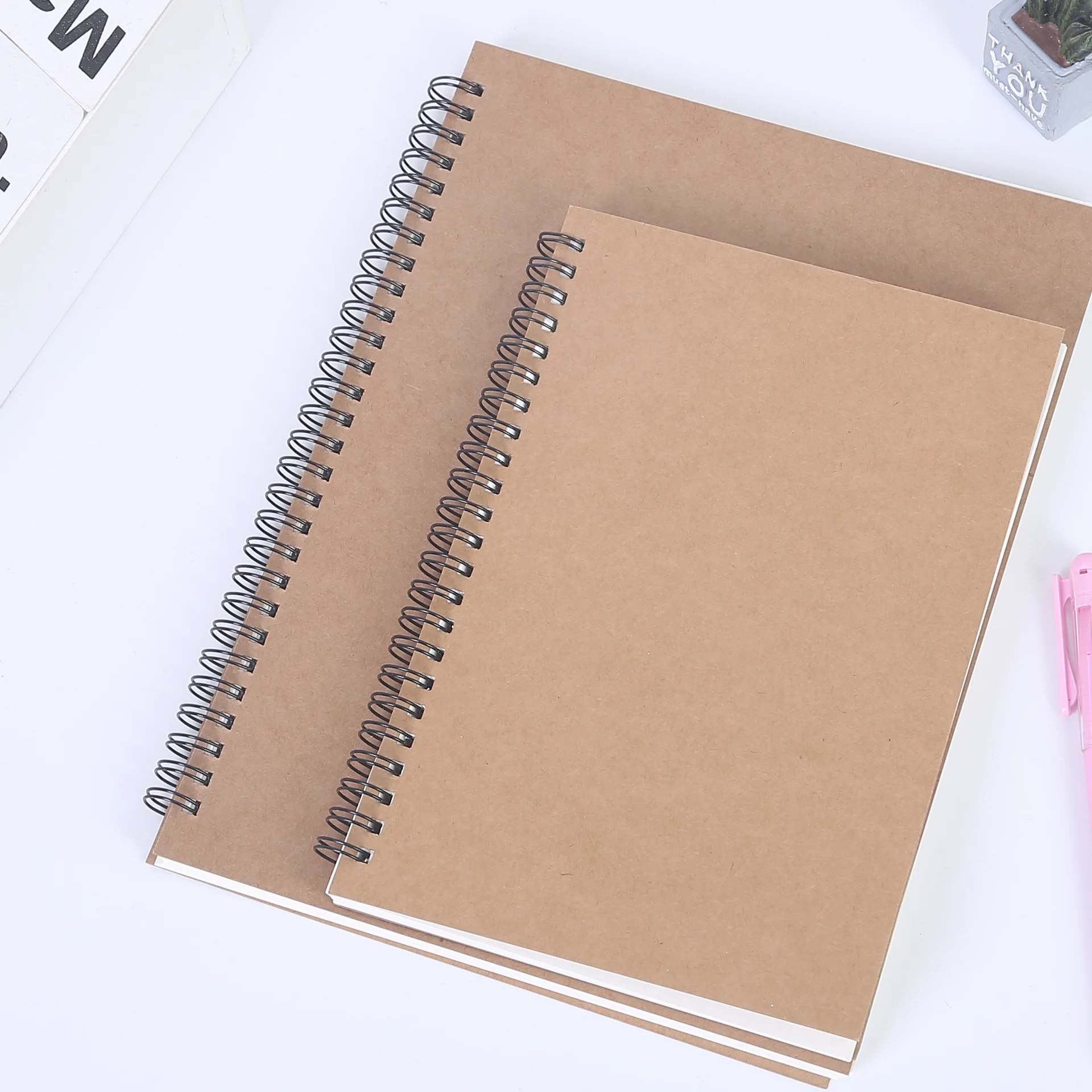 New A4 Diary Kraft Paper Coil Book Journal Notebook Hardcover Cardboard Grid Dot Spiral Note Sketchbook School Office Supplies