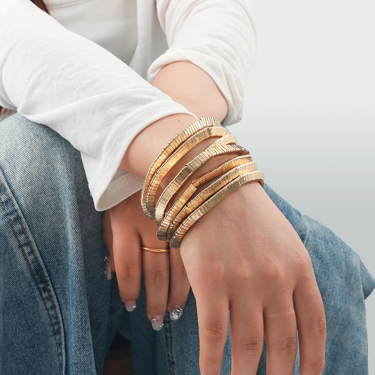 

2025 New ZAA Bracelets Vintage Handmade Elastic Rope Metal Splicing Bracelet for Women Fashion Jewelry 7Pcs/set