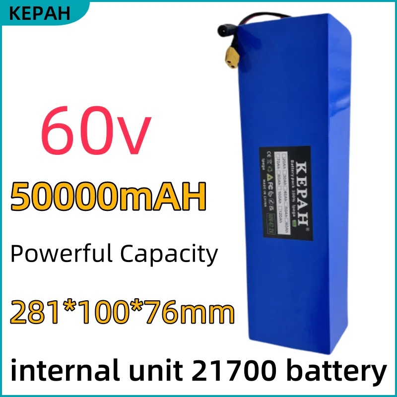 Новинка 2025 года, 21700, 60 В, 50 Ач, 100% оригинальный литий-ионный аккумулятор 16S4P с BMS для мотоцикла, трехколесного велосипеда высокой мощности 67,2 В, 0-3000 Вт