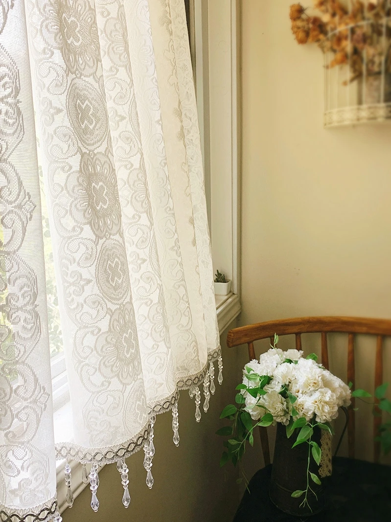

Crystal | Lace Half Short Curtain Cotton Curtain Coffee Fabric Cabinet Partition Non Perforated Pole Through Door Curtain