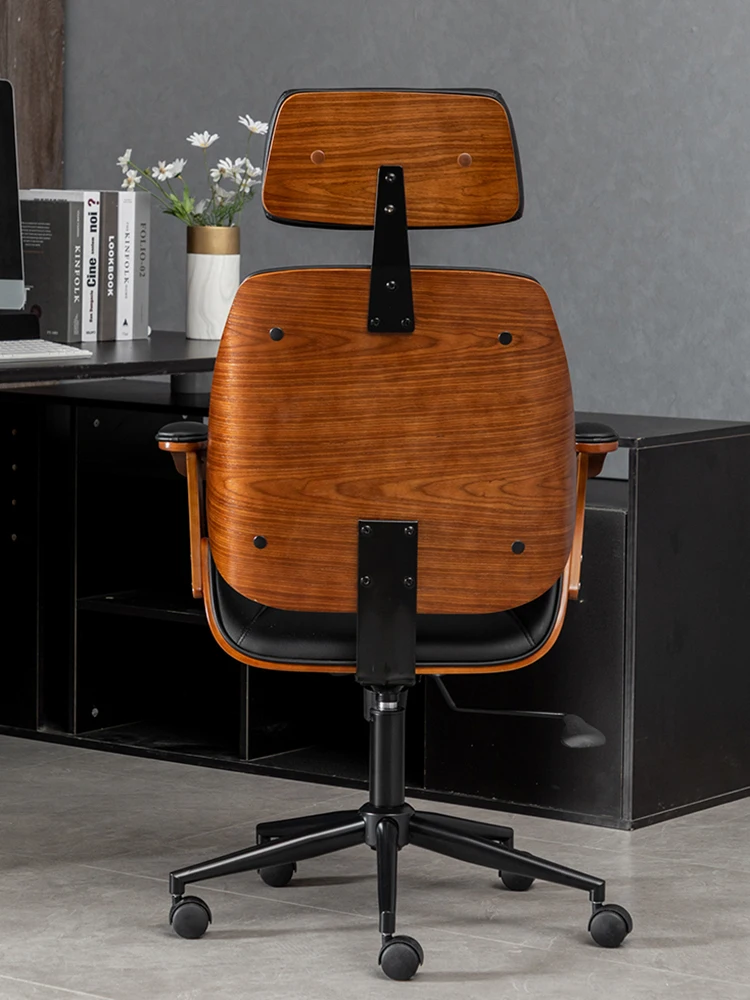 كراسي كمبيوتر منزلية جلدية، جلوس مريح، كرسي دوار للرفع، كرسي مكتب بذراعين، مقعد دراسة، أثاث من الخشب الصلب