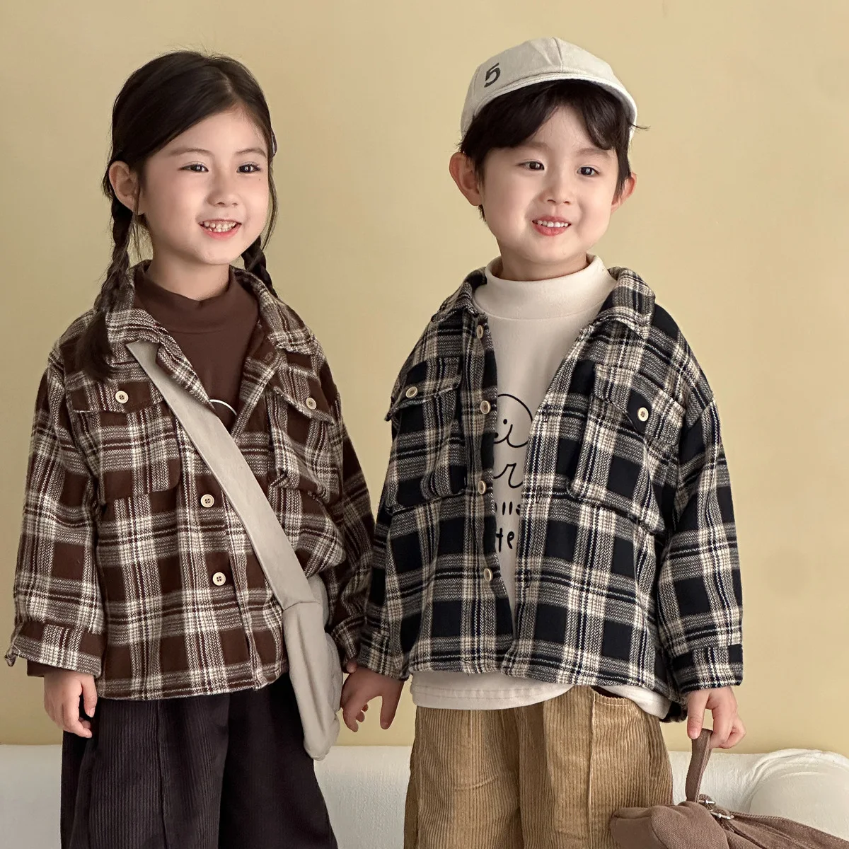 

Children's Outerwear, Boys' Shirt, Plaid Brushed Girls' Autumn Outfit, 2025 New Autumn Baby Outfit