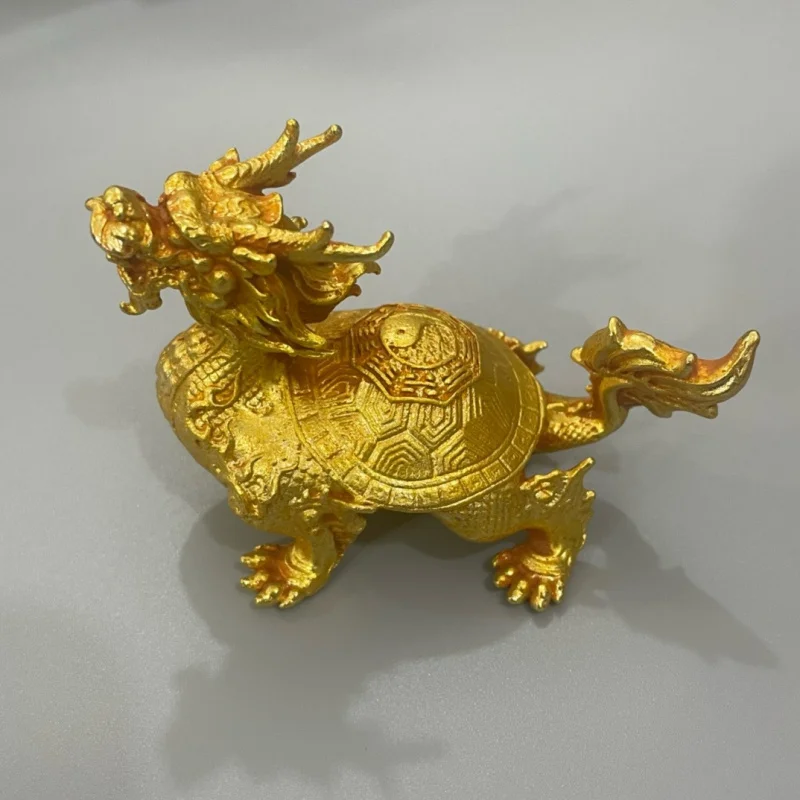 Antique Bronze Copper Gilt Dragon Turtle Crafts Copper Ware Ornaments Office Decorations Ornaments