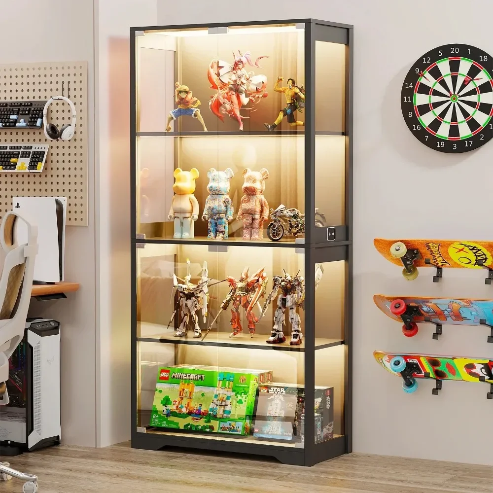 Vitrine mit Glastüren, 65-Zoll-Aufbewahrung mit LED, 4-stufiger Schrank und Bücherregal, Sammlungsvitrine für das Home Office