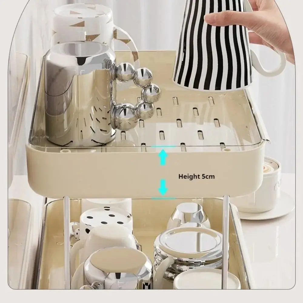 

Multifunctional Cup Storage Rack Thickened Large Capacity Cup Holder Double-Layer Tea Tray with Drain Tray Organizer