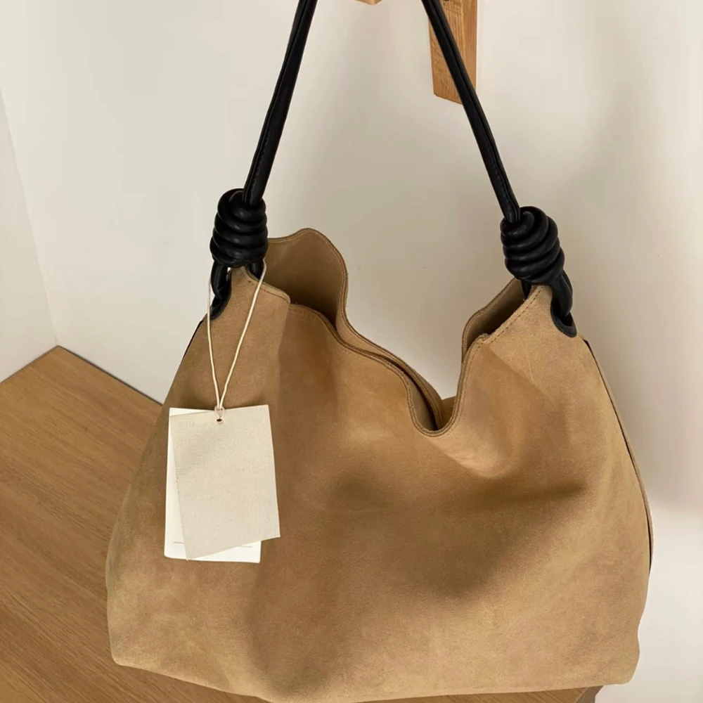 Retro Fall and Winter Frosted Leather Women Tote Bag Suede Shoulder Armpit Bag Cowhide Texture Large Capacity Commuter handbag