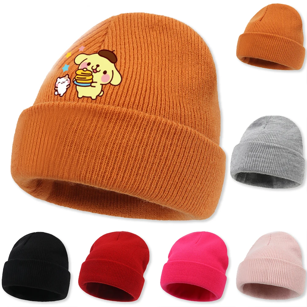 Pompompurin Winter Hat Beanie Knitted Skull Caps Children Adult Warm Solid Cover Head Cap For Outdoor Camping Traveling Cap