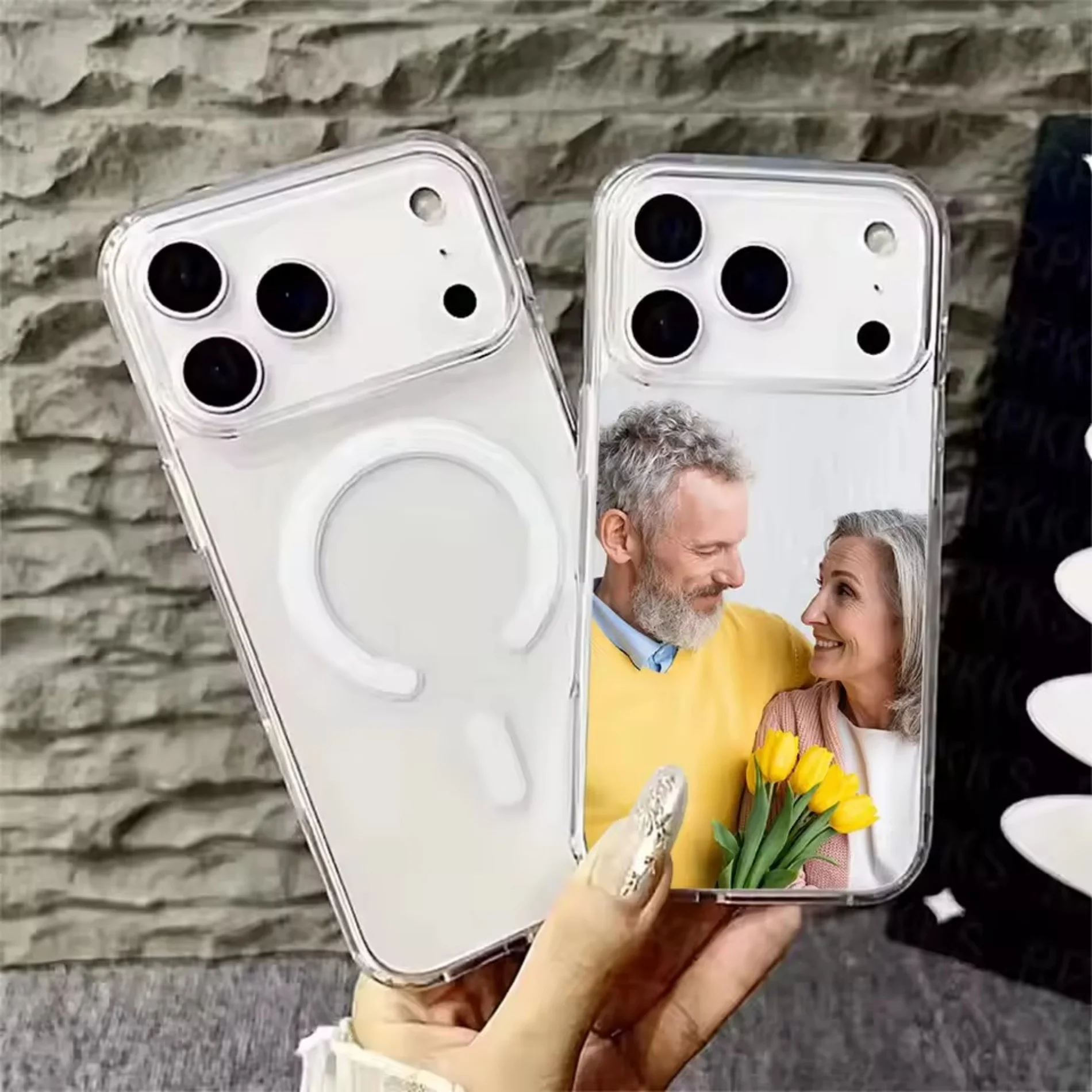 Coque magnétique transparente personnalisée avec photo souvenir de couple de seniors pour iPhone 11 13 14 15 16 17 18 12 Pro Xs Max Plus 16e 17e, coque DIY
