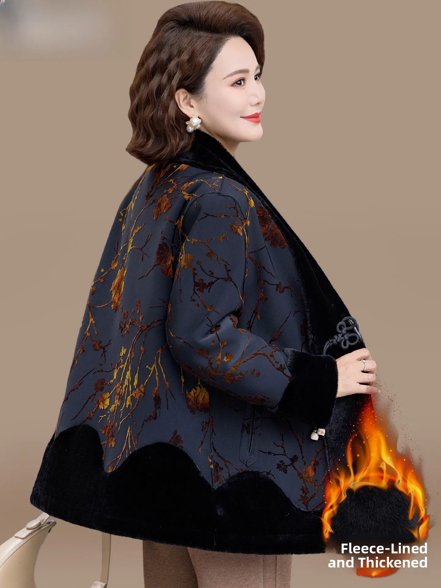 

Thiened Faux Mink Winter Coat for Mommy with Fur Chinese Sle Lady's Coat Autumn Winter Cotton Padded Jaet for Mi...