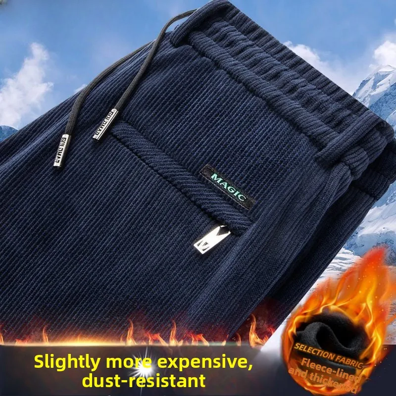 

Men's Casual Straight Leg Pants Autumn Winter Fce Lined Loose Fit Outerwear Vintage American Busin Dad Sle Polyester ...