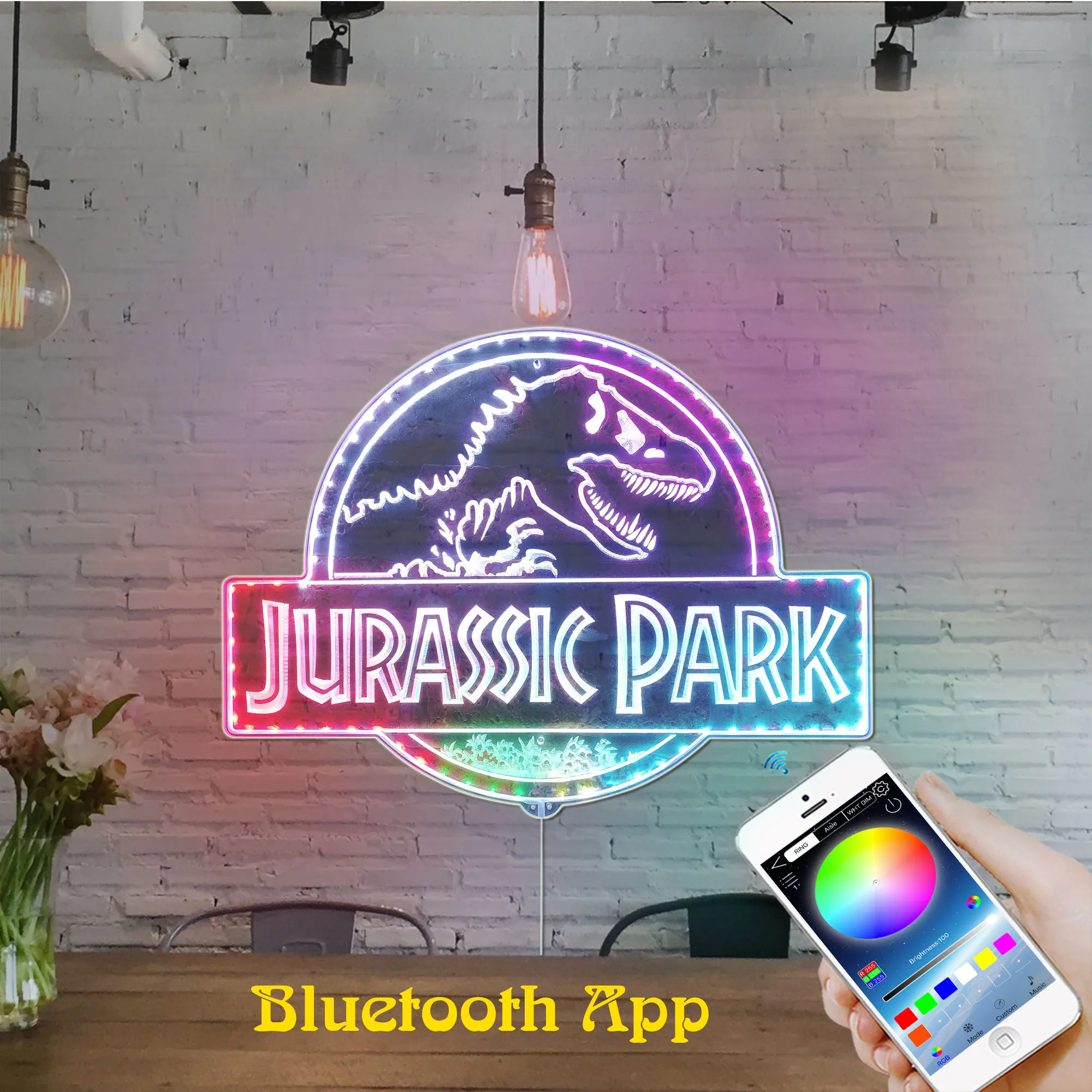 Jurassic Dinosaur Name Dynamic RGB Edge Lit LED Sign, Game Room Decor, Gaming Night Light