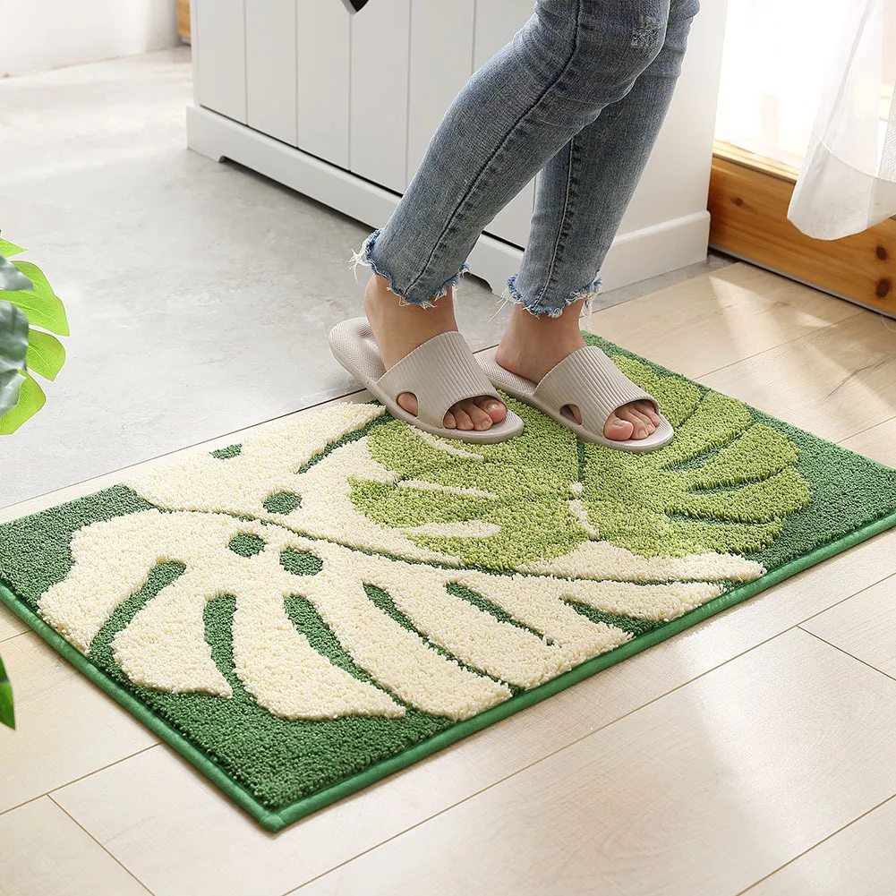 Leaves Non-Slip Bath Floor Mat Bathroom Fluffy Cashmere Absorbent Soft Rug Pad Children Room Carpet Carpet Home Decor Floor Mats