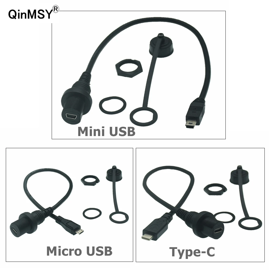 

IP67 Micro USB Waterproof Cable Mini USB 5pin Type-c USB3.1 IP 67 Male To Female Panel Mount Connector Extension Cord 0.3m 1m