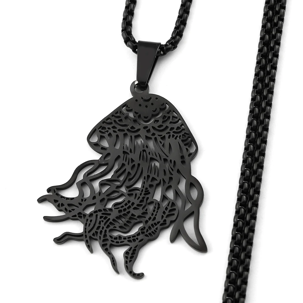 Niedliche Quallen-Ozean-Anhänger-Halskette für Damen und Herren aus Edelstahl in Silberfarbe – Modischer Schmuck für Liebhaber der Meereskultur – Geschenke – Detail 5