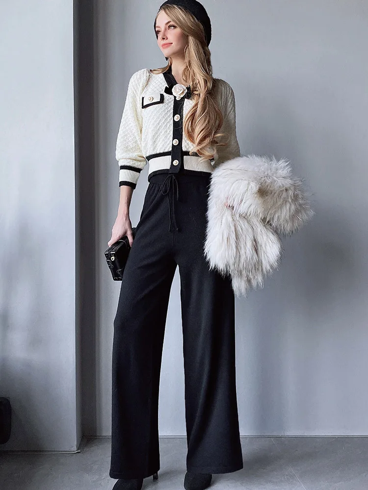 

Dabuwawa Spring Autumn Female Trend Effortless Chic Drape Trousers Straight Tube Knitting Wide Lag Loose Pants 2023 DF1CLP003