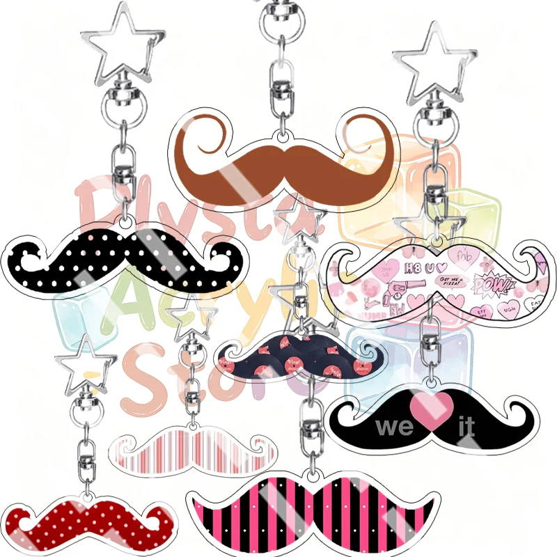 Creative Retro Mustache Shaped Acrylic Keychain Peripheral Cute Accessory Homemade Pendant Charm Gift for Friends Decoration TOY