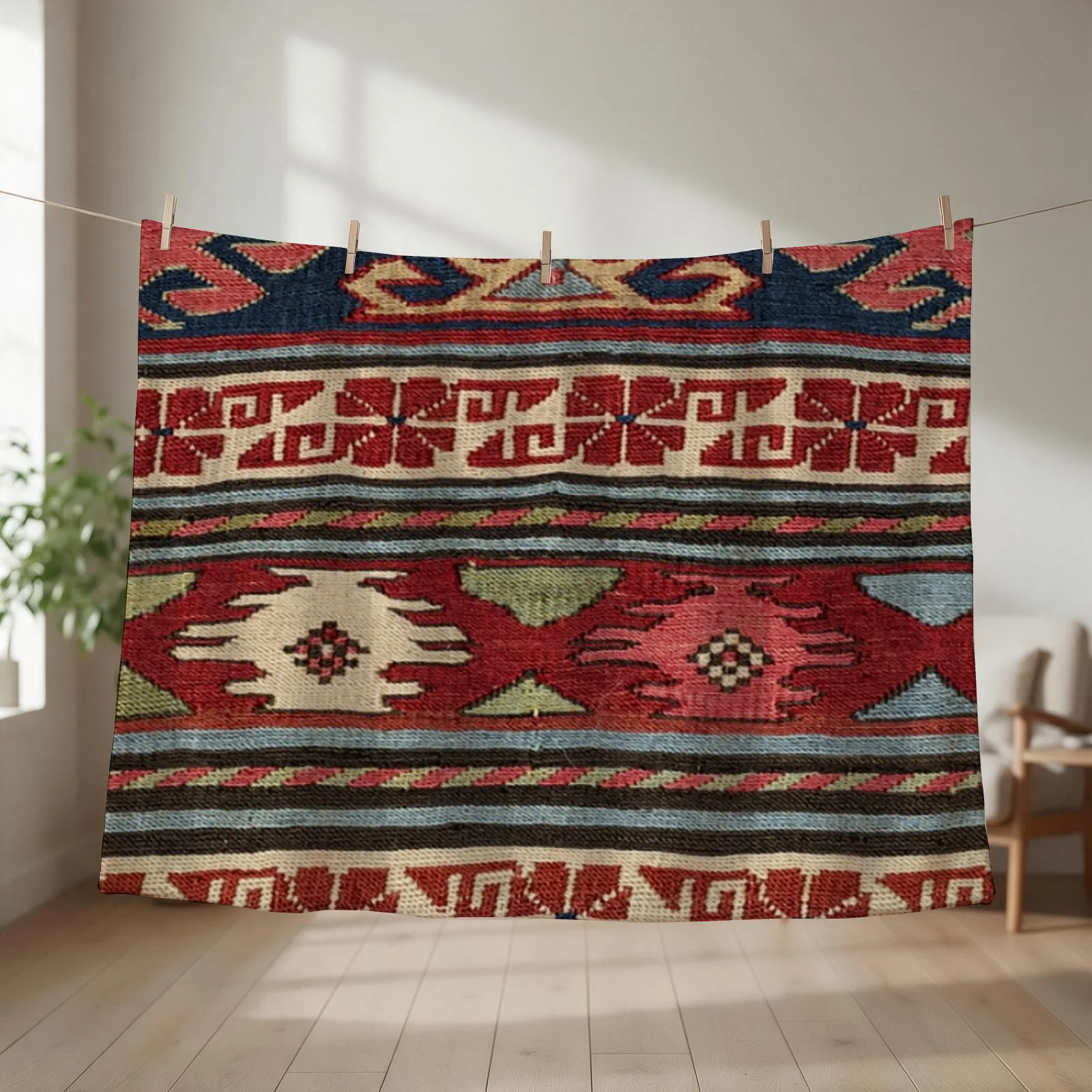 Yellow Red Star Fire Sumakh 19th Century Authentic Colorful Aztec Vibes Rug Throw Blanket sofa bed funny gift Blankets