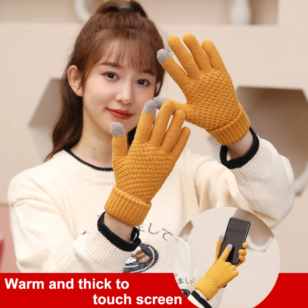 Winter TouchScreen Gloves Women Men Warm Stretch Knit Mittens Imitation Wool Full Finger Guantes Female Crochet Luvas Thicken