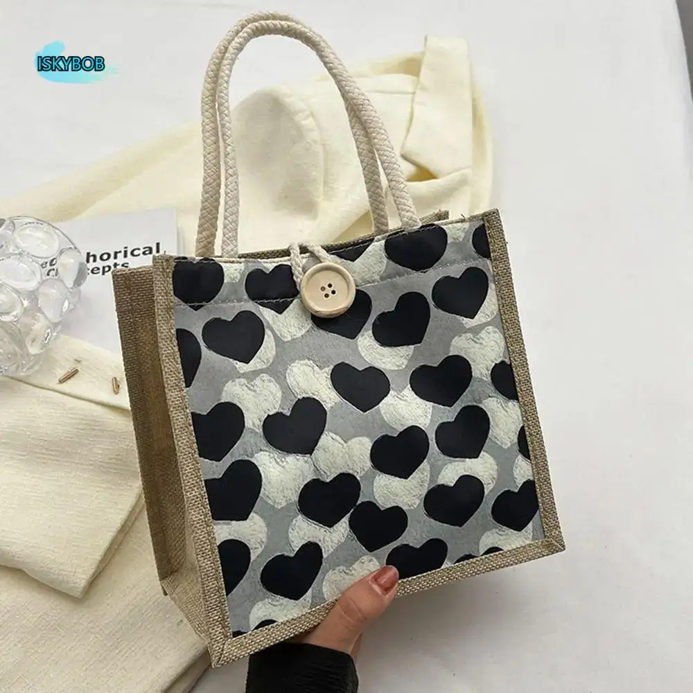 

Сумка для хранения, льняная сумка с цветком на молнии, большая вместительная сумка для обеда, сумка-тоут с сердечком, органайзер, льняная сумка на пуговицах для покупок