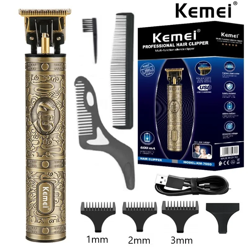 Kemei KM-700D Professional Hair Clipper Barber Hair Trimmer for Men Retro Buddha Cordless Edge Electric Hair Cutting Machine