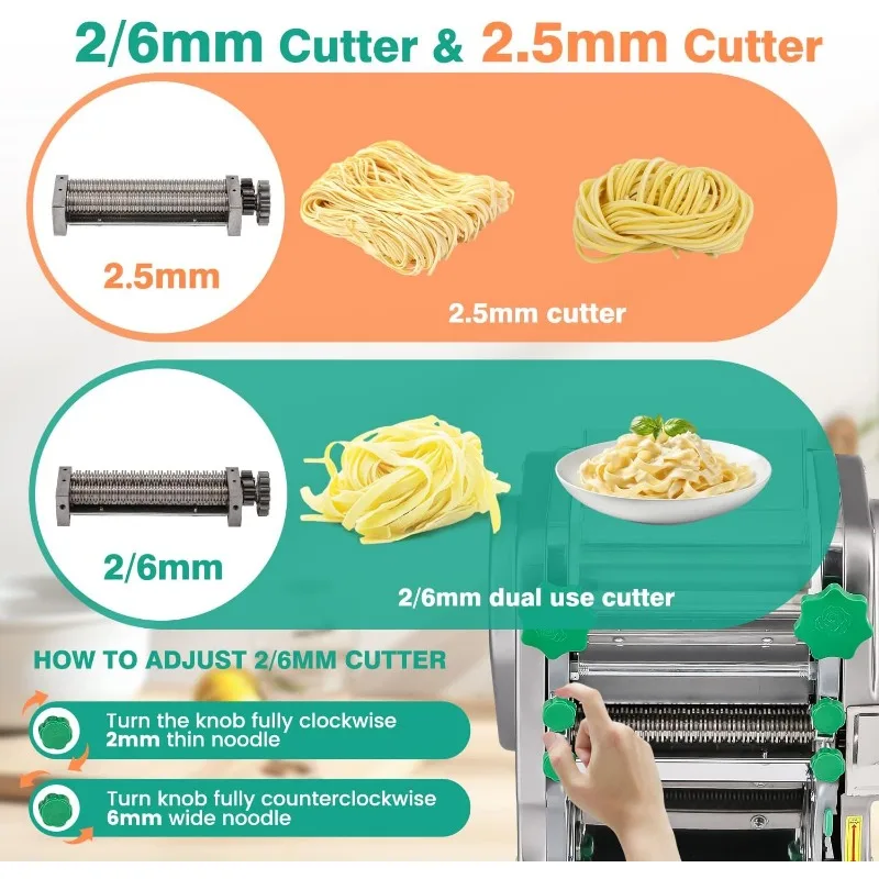 صانعة المعكرونة الكهربائية التجارية ، 2 في 1 ، ماكينة النودلز الأوتوماتيكية ، سماكة قابلة للتعديل ، أسطوانة عجين النودلز الثقيلة ، 2: 6