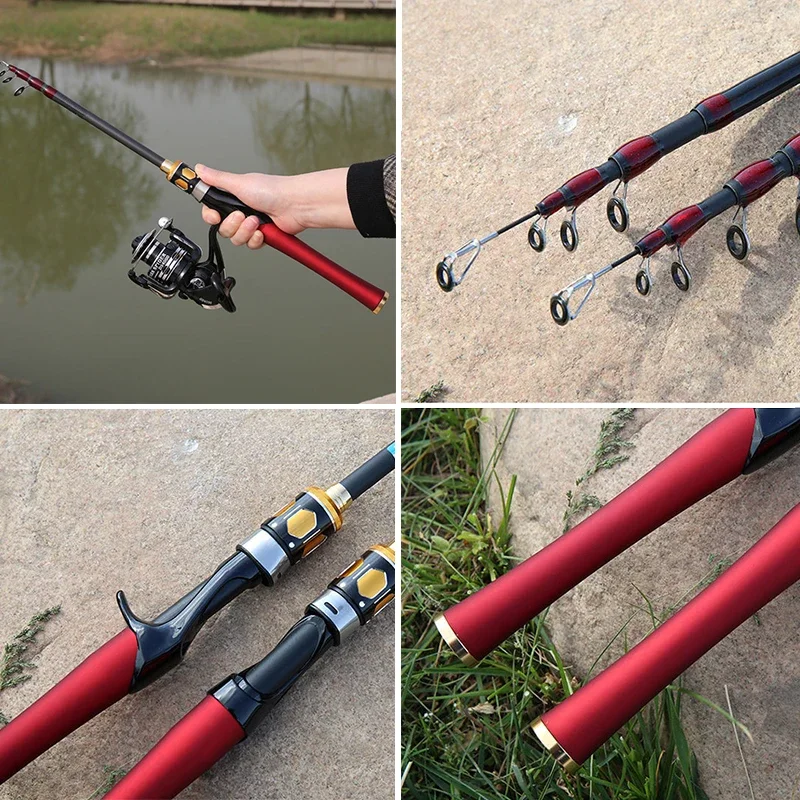 2.1-2.7m Telescopic Fishing Rod Multifunction Spinning Casting Rod High Carbon Fishing Fish Pole Durable Anti Slip Fishing Rod