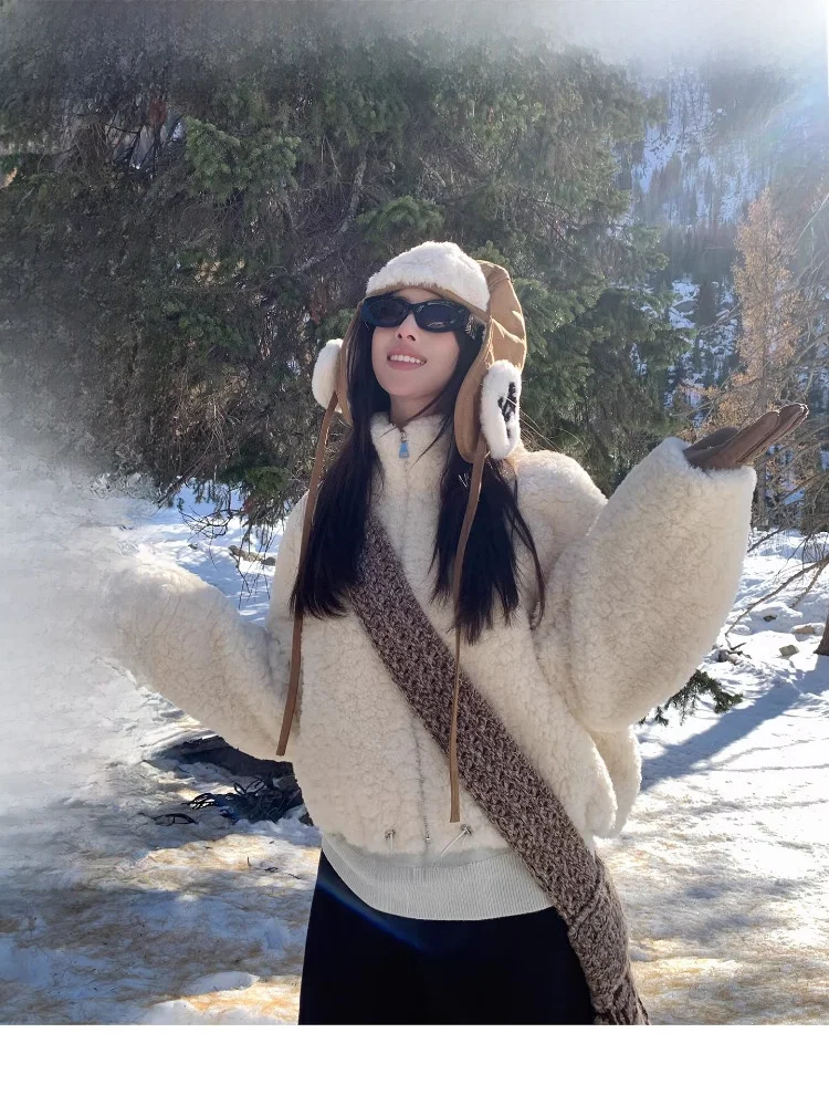 

EKOOL женская ор-пуховая куртка с воротником-стойкой из искусственного меха ягненка, свободная посадка, осень-зима, теплая повседневная застежка-молния