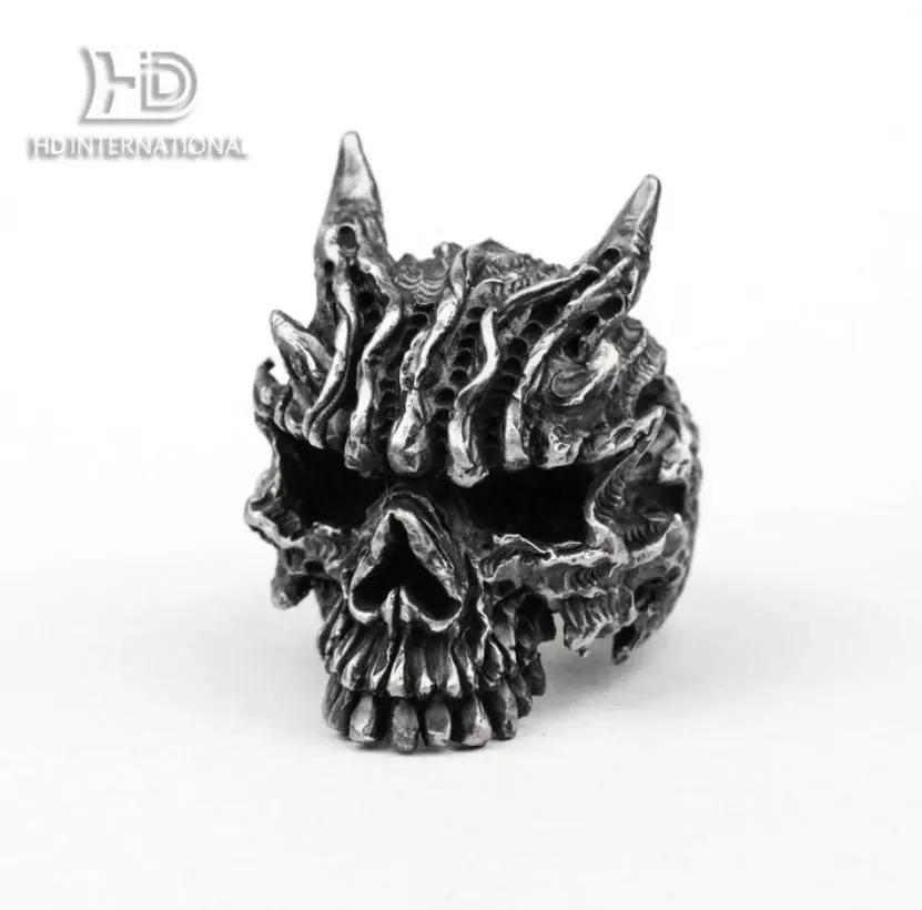 925 silver Raksha the Great Skull Ring, Dark Skull Ring, Devil Skull Ring, Horn Skull Ring, Ugly Skull Brass Handmade Jewelry