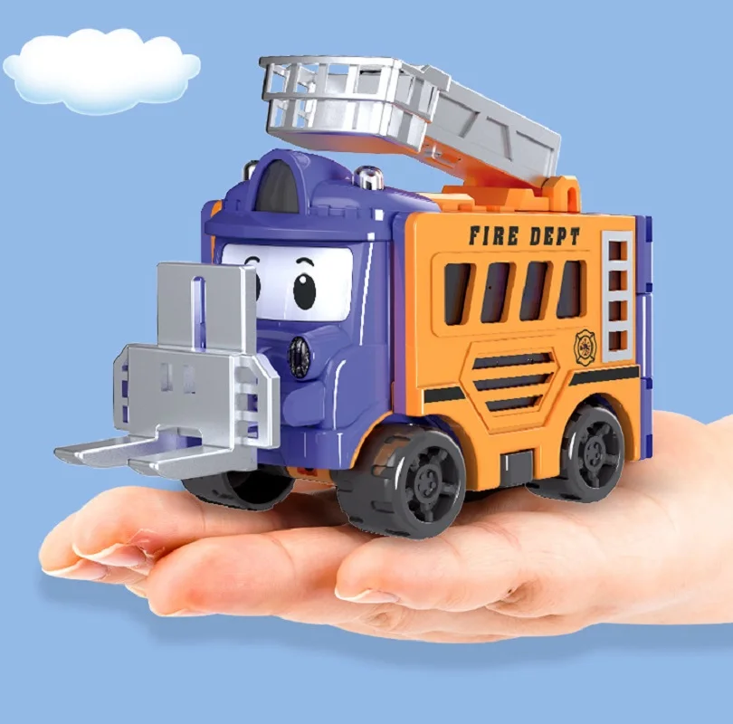 Cartoon Transformable Car Toy with Double-Sided Flip Inertia Powered Reversible Engineering Vehicle STEM Learning Gift for Kids