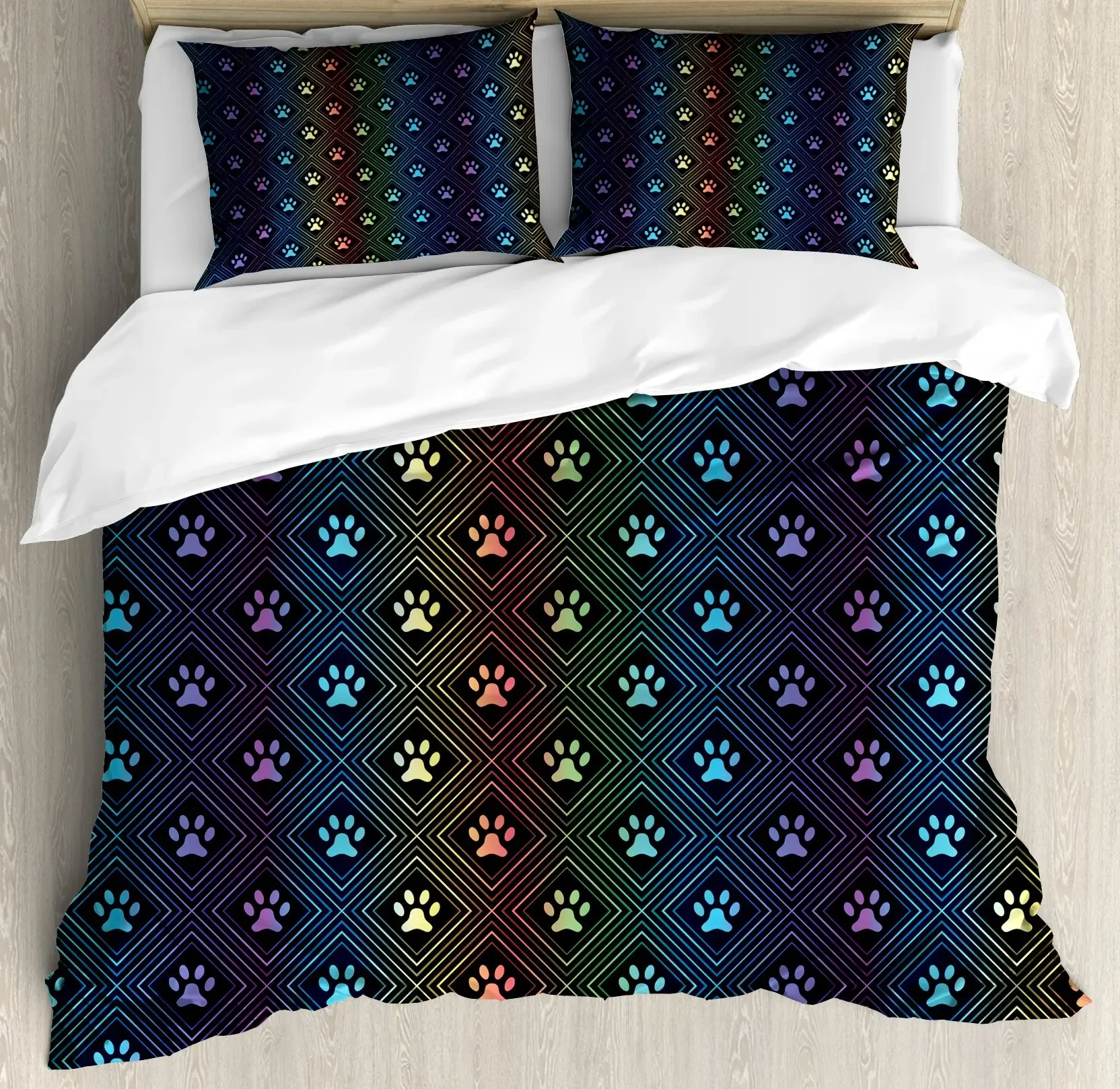 Dog Lover Duvet Cover Hand Drawn Paw Print Doodles Circular Pattern Drawing Style Animals Bedroom Decorations Coral Turquoise