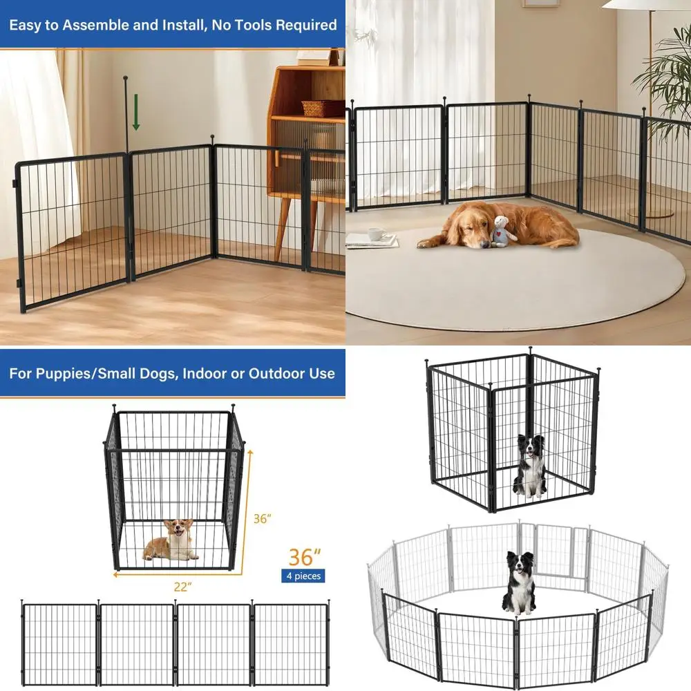 

36 4-Panel Heavy-Duty Metal Dog Playpen for Indoor/Outdoor - Foldable, Ground Stakes, Rounded Tops