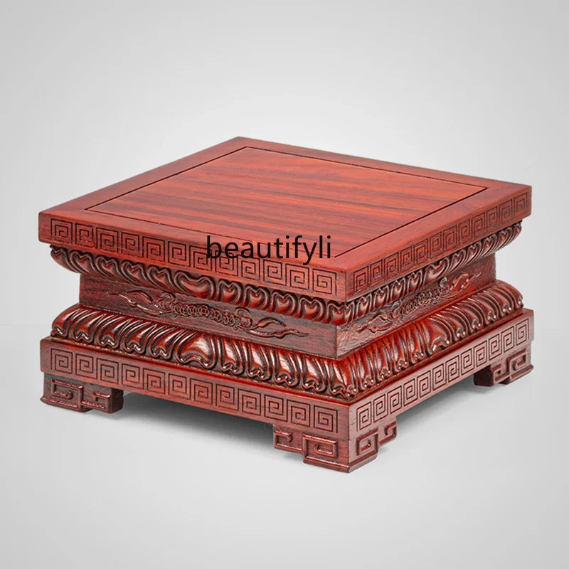 

01A Solid wood Bodhisattva base, home worship God of Wealth ornament, Buddhist platform heightening base