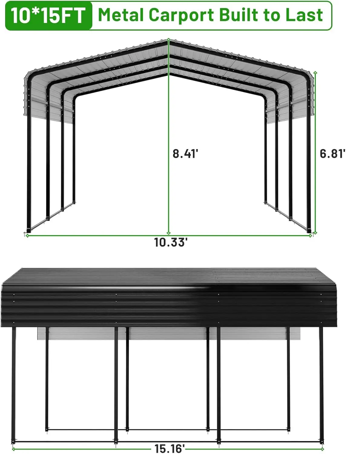 10 x 15 FT Metal Carport with Heavy Duty Galvanized Steel Roof & Metal Frame, Metal Car Garage, Sturdy Canopy Shelter for Car, T