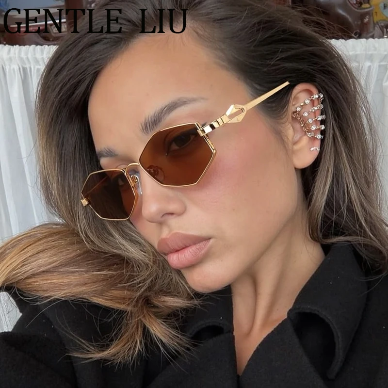 

Small Punk Sexy Hexagon Sunglasses Women 2025 Luxury Brand Vintage Rhombus Metal Frame Sun Glasses For Lady Eyewear Shades UV400
